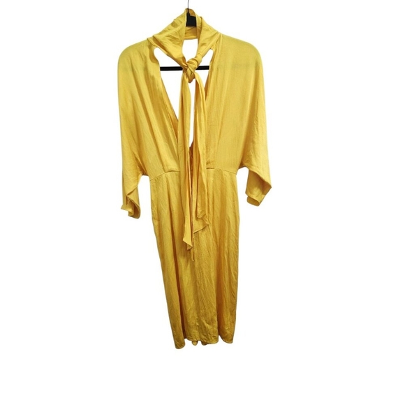 Diane von Furstenberg Yellow Draped Midi Dress Women’s Size 4 Silky Deep V Neck - Picture 5 of 10